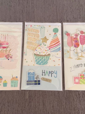 Birthday greeting cards new, set of 3 pieces
