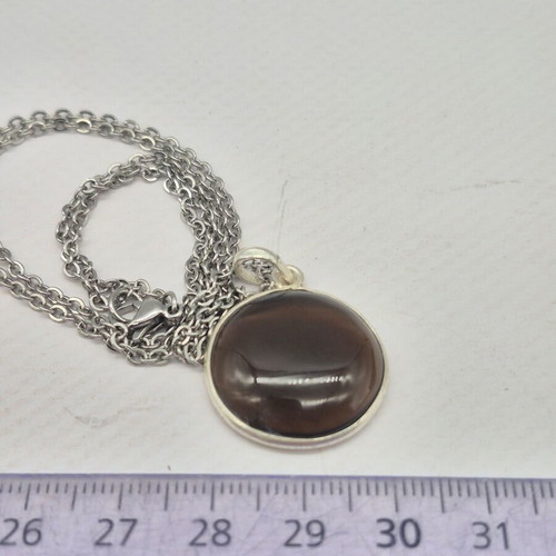 Smoked Quartz Silver 925 Round Pendant Oval Cabochon Crystal new