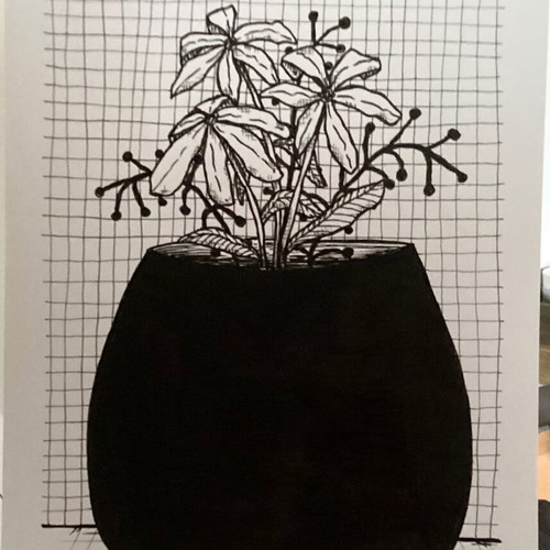 Flowers in vase sketch new, original handmade drawing