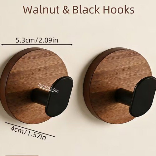 Set of 4 Adhesive Hooks with Natural Wood Color
