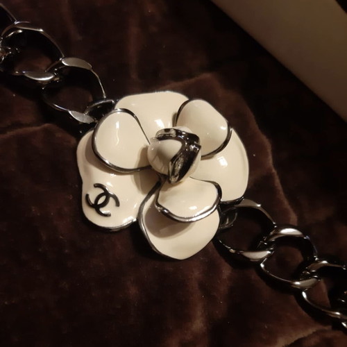 Chanel blackened metal bracelet with large camellia flower like new