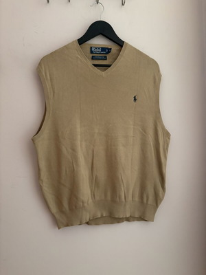Polo Ralph Lauren пуловер без ръкави с V-образно деколте от 100% памук Пима, размер L, бежов