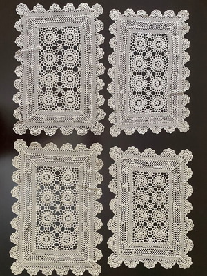 Set of 4 vintage handmade crochet doilies 48×33 cm