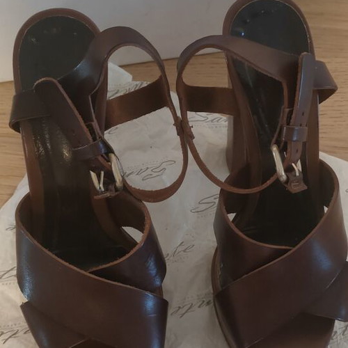 Sante leather platform sandals used, brown, size 37