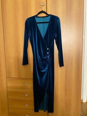 Velvet midi dress Zara new, turquoise, size L
