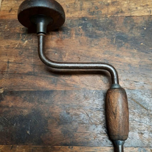 Vintage Maragkou Hand Drill with Ratchet Used, 38 cm