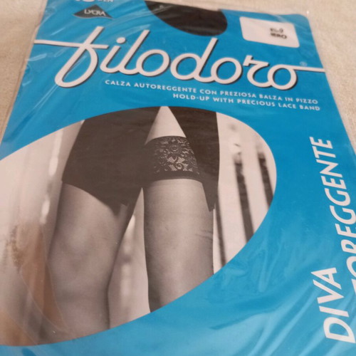 Filodoro Black Vintage 00's Sheer Hold-Up Tights Small New
