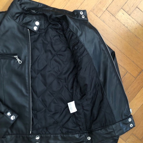 Black biker faux leather jacket used, size S/M
