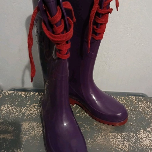 See by Chloe' rain boots new purple with red laces