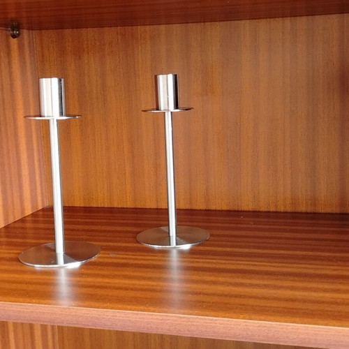 Stainless steel candlesticks like new, set of 4, modern design