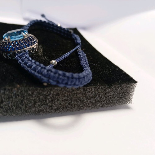 Handmade macrame bracelet 925 with oval Topaz Sky 8x6 and blue stones new