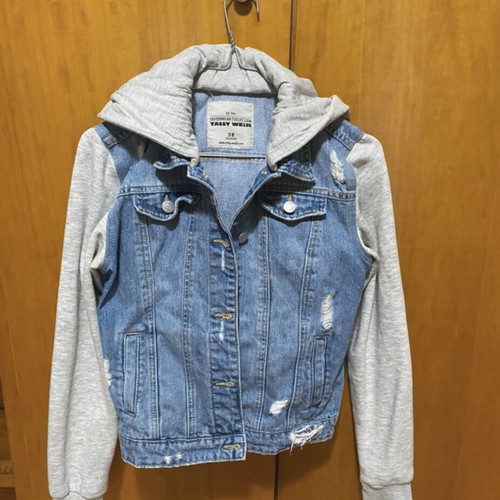 Denim jacket in cardigan style like new, grey and blue