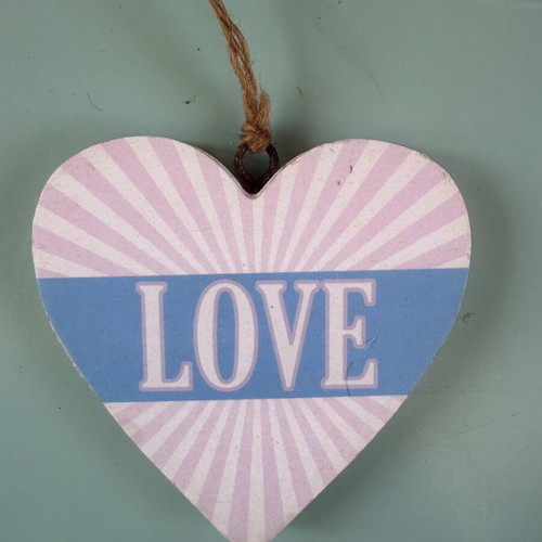 Handmade hanging decoration with butterfly, heart and flower wooden motifs