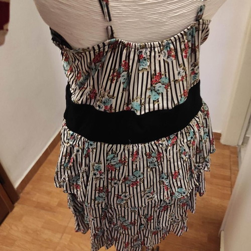 Striped dress with ruffles and straps used, cotton, size M