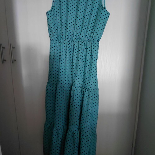 Maxi dress mint with small black polka dots