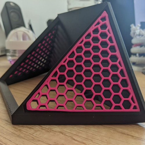 Honeycomb wall shelf new, black with pink sides, PLA material