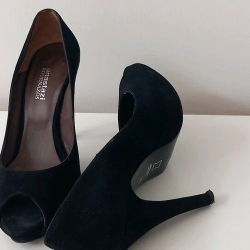 Anastazi Bournazos peep toe pumps black suede leather 10cm size 36 like new