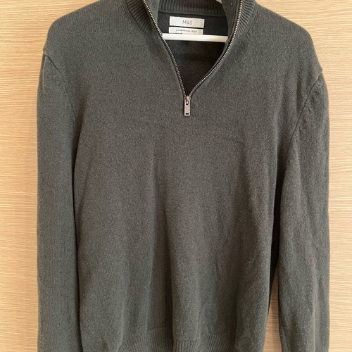 Marks and Spencer wool half zip sweater used, green, size M