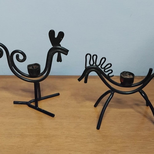 Vintage Gunnar Ander Metal Candleholders Sweden 1950s-60s
