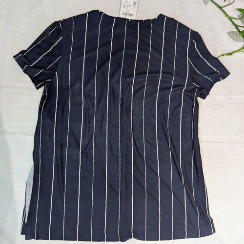 Zara Trafaluc Striped T-Shirt Size M New Navy Blue