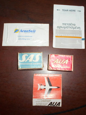 Airplane promotional items used, 3 matchboxes and 2 napkins