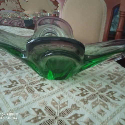 Murano bowl used, glass bicolor green-pink