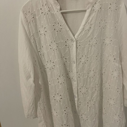 Lightweight summer caftan shirt dress, white, size L