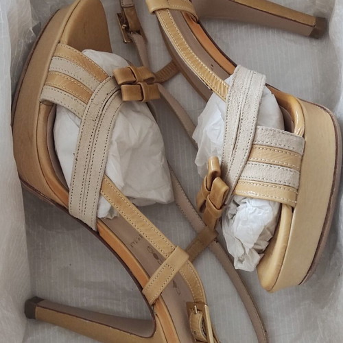 Women's high-heeled sandals used, size 37, beige leather