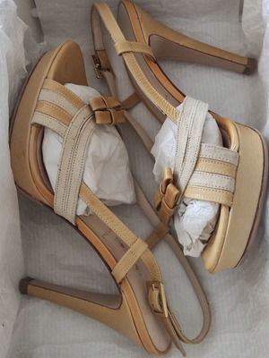 Women's high-heeled sandals used, size 37, beige leather