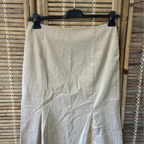 Fransa Woman beige midi skirt with lace detail, size 38