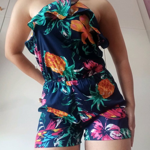 Summer onesie like new, blue with tropical flowers