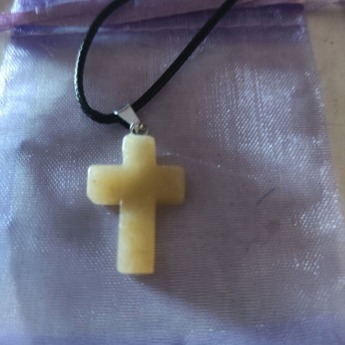 Stone cross necklace new with synthetic leather cord 45-50 cm