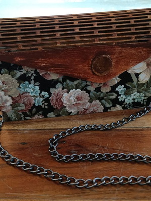Handmade wooden shoulder bag with decoupage and metal chain new