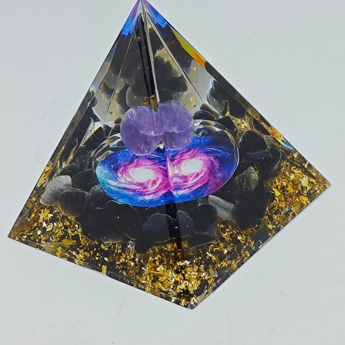 Orgonite Pyramid with Amethyst and Galaxy Design like new