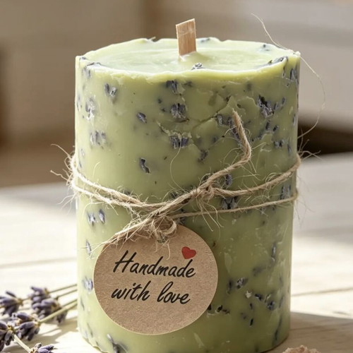 Lavender scented candle with soy wax and dried lavender flowers, new