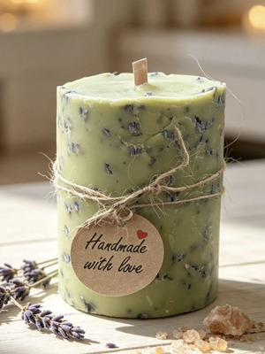 Lavender scented candle with soy wax and dried lavender flowers, new