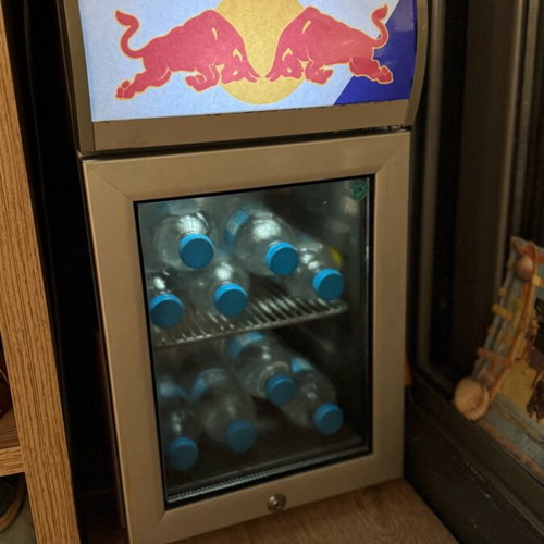 Mini Red Bull fridge like new with illuminated logo and glass door