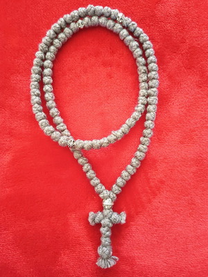 Woolen 100-bead handmade komboskini custom order, gray with metallic beads