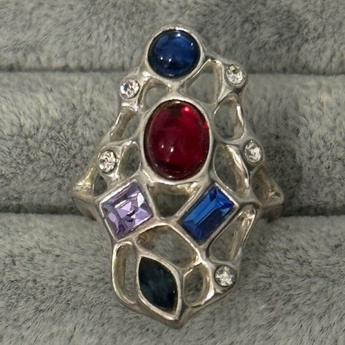 Silver ring with Swarovski crystals Jenavi new, multicolor
