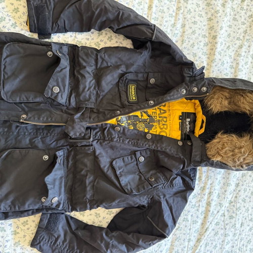 Barbour International Boys Waxed Parka Size M Used, Black