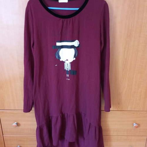 Burgundy winter dress for home like new, cotton 92%