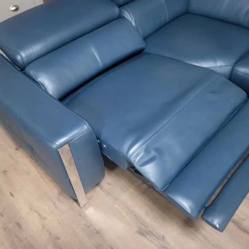 Turquoise Blue Leather Corner Sofa Torres with Electric Relax Mechanism New