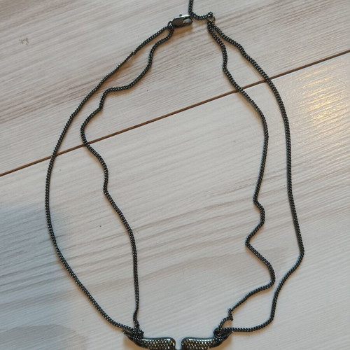 Zadig & Voltaire necklace with double chain and wing pendant, anthracite