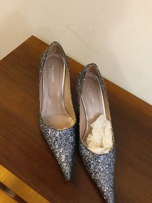 Prasini evening pumps from Italy used, black-silver, size 38