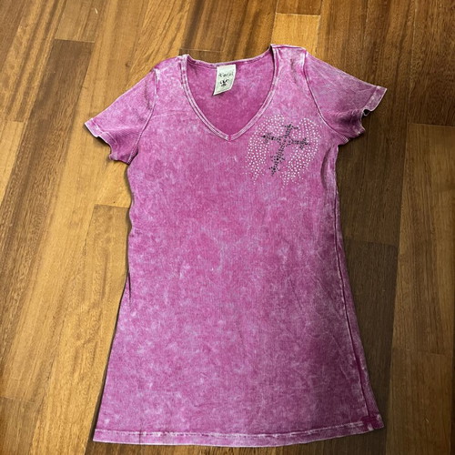 Rib blouse decorated with rhinestones like new, pink, size L