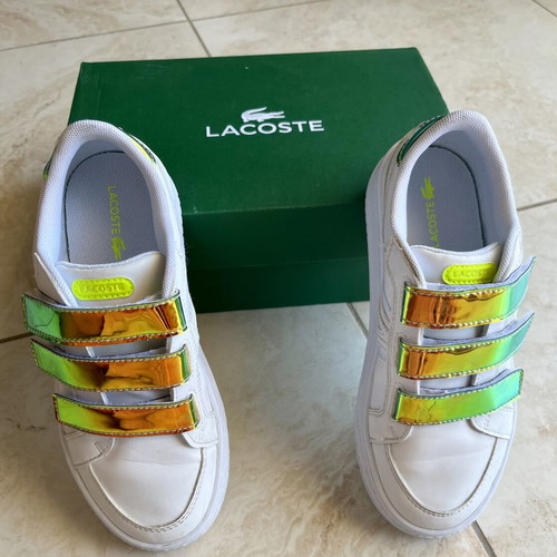Lacoste kids' sneakers like new, size 32, white and gold