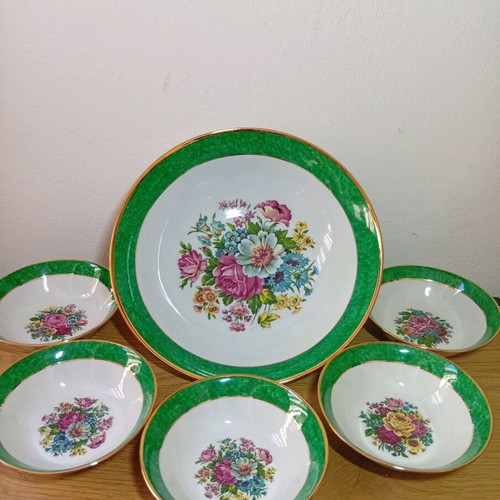 Cmielow Poland vintage porcelain serving bowl set, 6 pieces