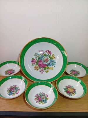 Cmielow Poland vintage porcelain serving bowl set, 6 pieces