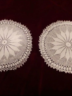 Set of two hand-crocheted doilies, ecru color, new