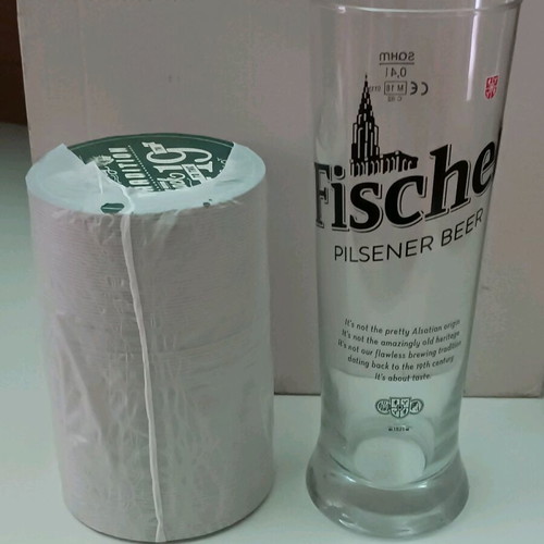 Ποτήρια μπύρας Fischer 0.4l καινούργια, πακέτο 6 τεμαχίων με χάρτινα σουβέρ